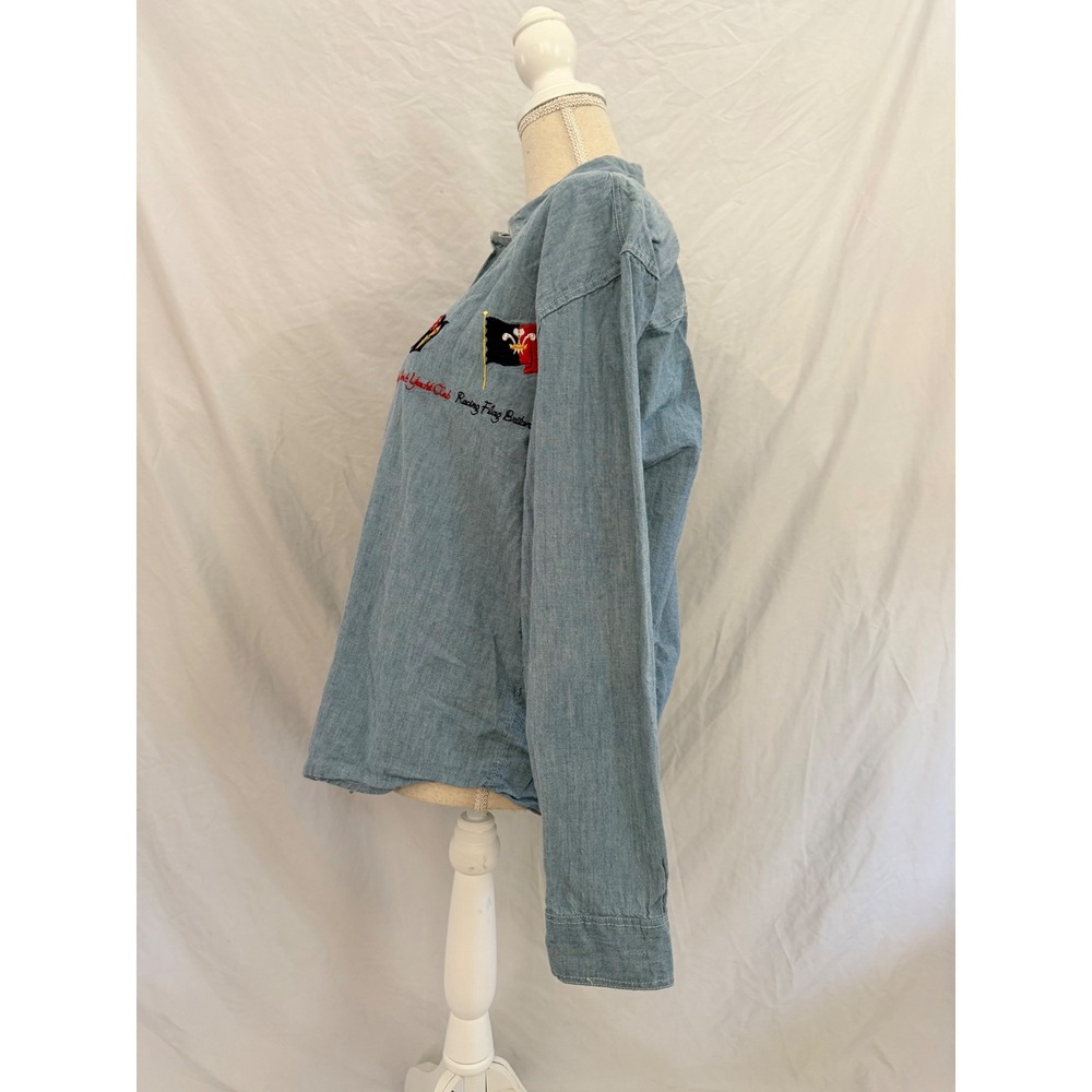 Vintage Coastline Button Down Womens Blue Embroidered Nautical Chambray Medium - Picture 5 of 8